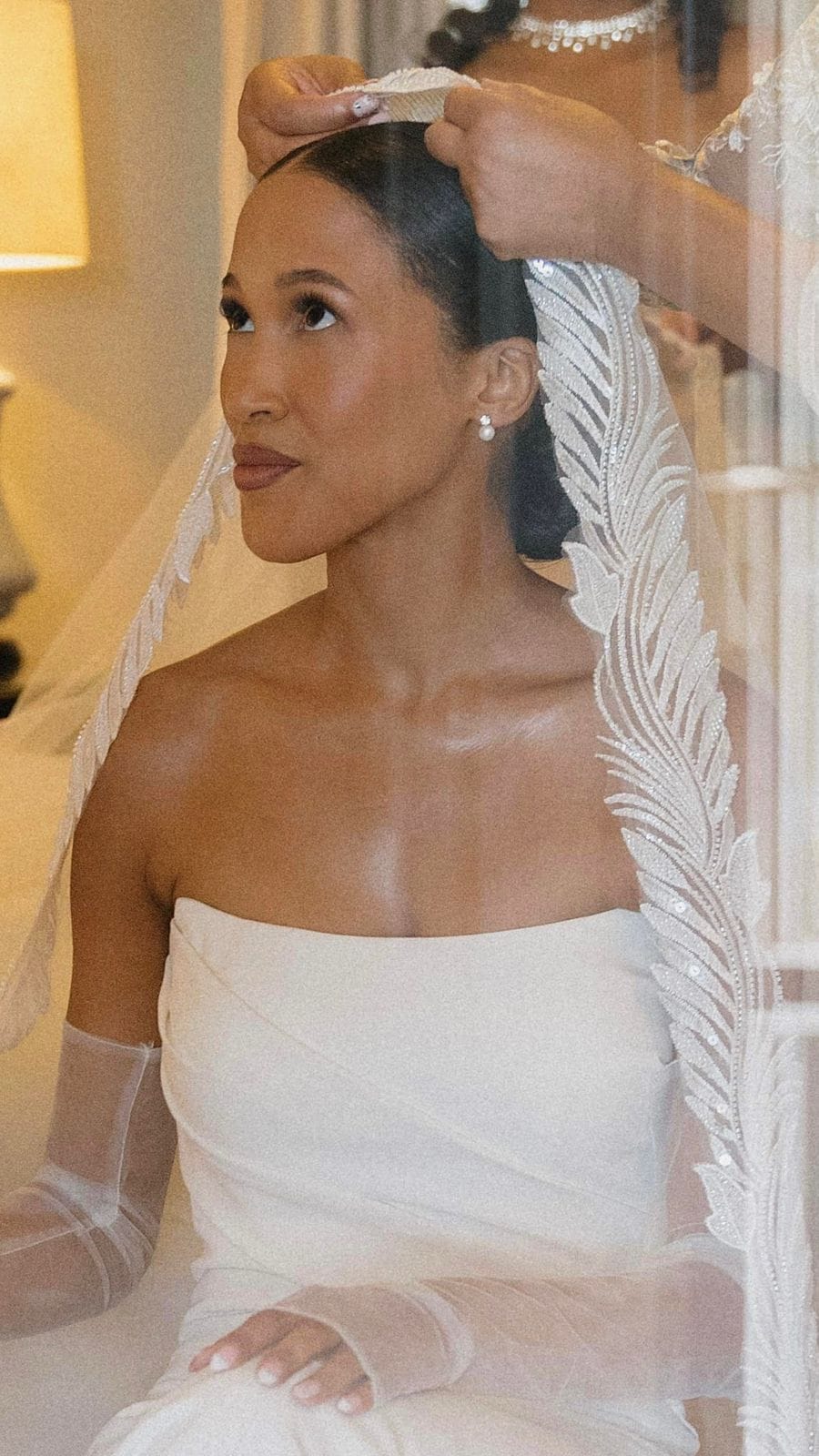 Stunning bridal portrait closeup with veil